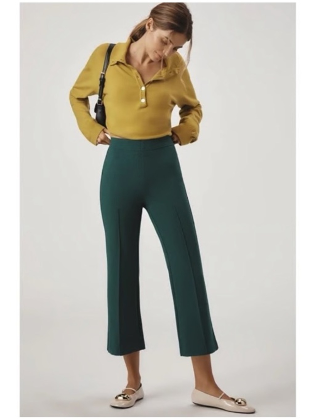 Anthropologie Maeve Margot Knit Pull-On Kick Flare Crop Pants Green Medium